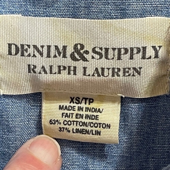 RALPH Lauren Denim Supply Blue Chambray Popover Tuck Front Dress Long Sleeve XS - Picture 3 of 8